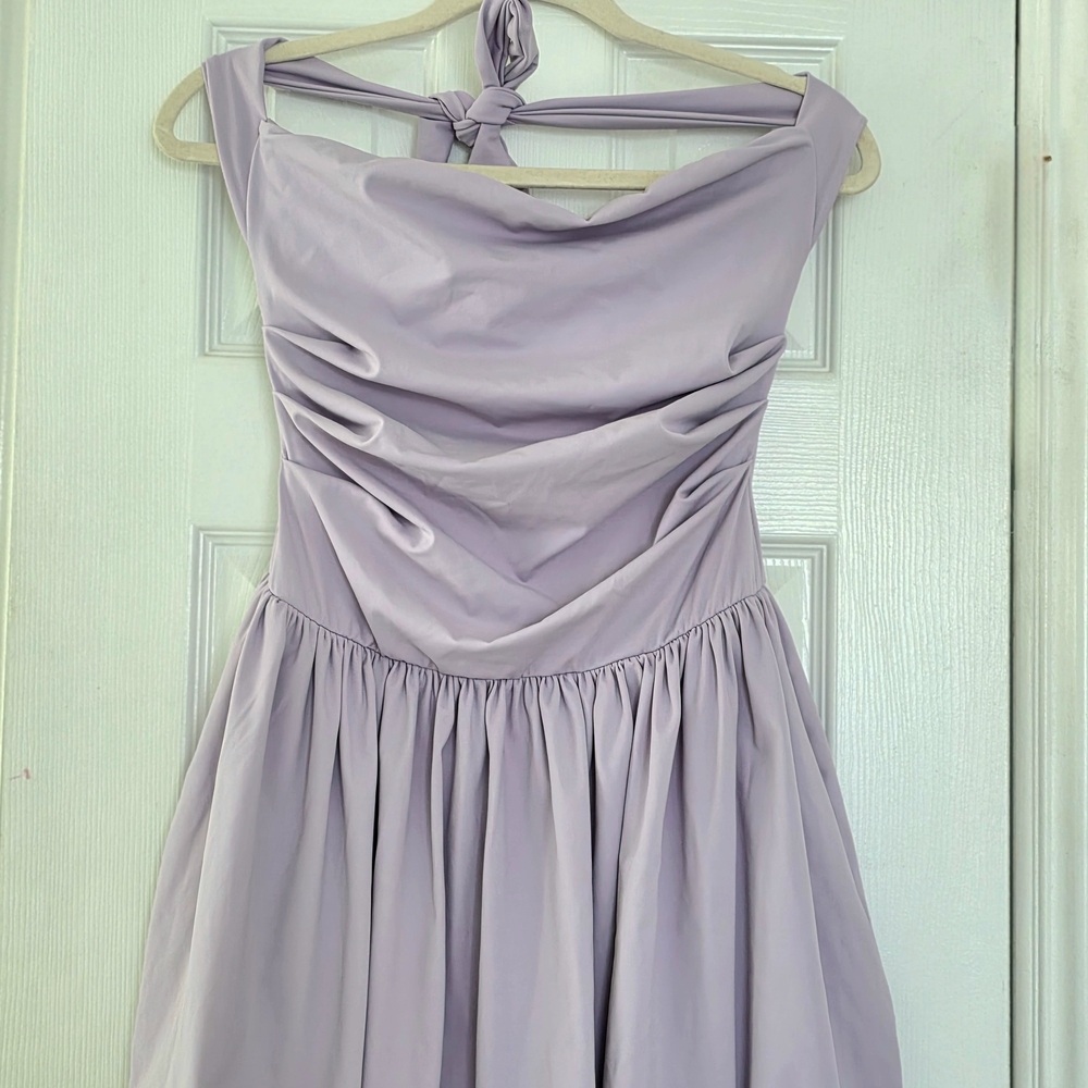 Elegant Lavender Halter Bubble Mini Dress With Built In Shorts Size M